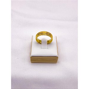 ALIANCA ACO INOXIDAVEL  3 FIOS JATEADA CHANFRADA 6MM - DOURADA (UNIDADE)