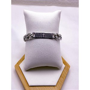 PULSEIRA AÇO INOXIDÁVEL GRUMET 3.0MM  ORAÇÃO PAI NOSSO 22CM - PRATEADA