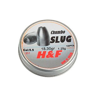 Chumbinho Slug 5.5mm 1.2g 18.30GR 125un - Slug H&F