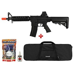 Rifle Airsoft Spring Vigor M4 CQB Black + Capa Simples + BBs Velozter 0.12g 2000un + Óleo Silicone