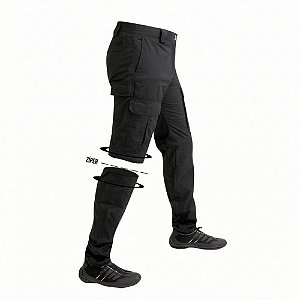 Calça de Pesca Com Ziper no Joelho Preto Lisa - Mar Negro