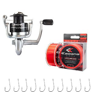 Kit Molinete Arena 4000 + Linha 0,33mm + 10 Anzol