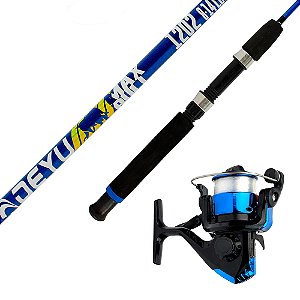 Kit Molinete Fight 200 Azul + Vara 1,20m 8-14Lbs 2p Azul