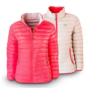 Jaqueta Feminina Puffer Dupla Face Pluma Ganso Pink/ Prata - Kailash
