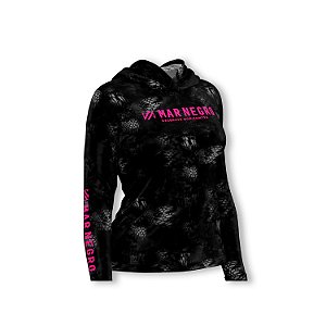 Camiseta Feminina Sublimada Manga Longa Com Capuz - Mar Negro