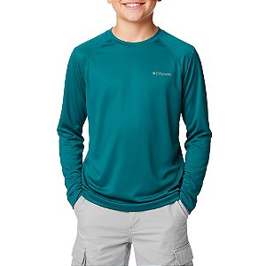 Camiseta Infantil Neblina M/L River Blue Verde  - Columbia