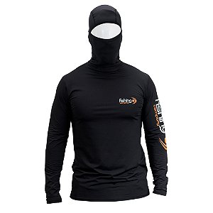 Camiseta Manga Longa Ninja Com Proteção Rosto e Touca Preto - Fishing Company