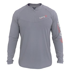 Camiseta Manga Longa Com Proteção UPF50+ Com Ziper Cinza - Fishing Company