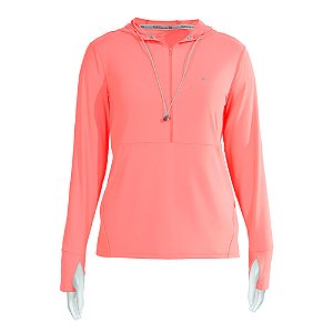 Camiseta Feminina Ziper M/L Com Dedal e Capuz UPF50+ Cor Eletric - Fishing Co