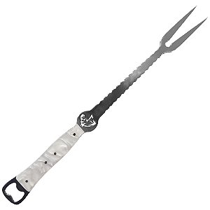 Garfão Inox Para Churrasco Trançado Cabo em Madre Perola - Facas Cascavel