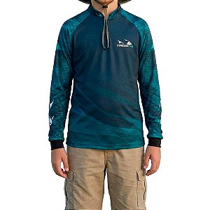 Camiseta Infantil Para Pesca Tucunaré Azul Proteção FPS30+ - Presa Viva