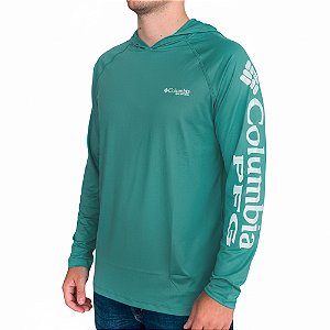 Camiseta Masculina M/L Aurora PFG Terminal Tacke River Blue C/Capuz - Columbia