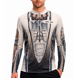 Camiseta De Pesca Manga Longa Ziper Caiaque Cinza - Oro Adventure