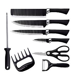 Conjunto Facas 8 Peças Lâmina e Cabo Preto EC3418 - Ecooda