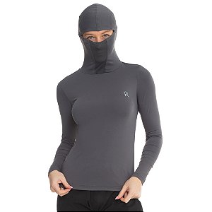 Camiseta Manga Longa UV50+ Ninja Com Capuz Feminina Grafite - Oro Adventure