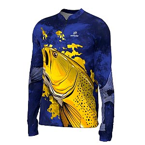 Camiseta de Pesca Masculina Premium Dourado Azul - Mar Negro