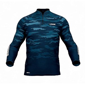 Camiseta De Pesca Manga Longa Cammo Azul S/ Capuz - Marine Sport