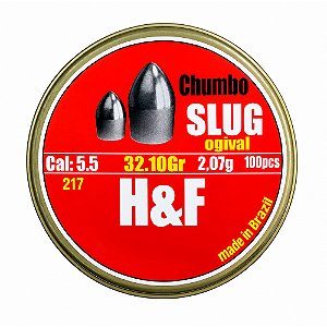 Chumbinho Slug Ogival 5.5mm 2.07g 32.10GR 125un - Slug H&F