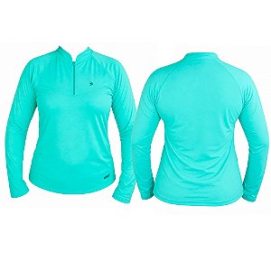 Camiseta Feminina Ziper M/L UPF50+ Verde Agua - Fishing Company