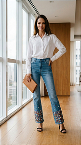 Calça Jeans Bootcut Bordada Valentina