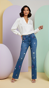 Calça Jeans Bordada Paty