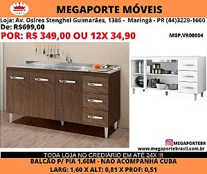 Balcão de Pia 1,60 3 portas 3 gavetas