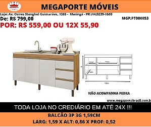 Balcão p/ Pia 1,60 3 Portas 3 Gavetas