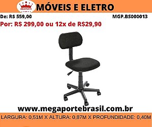 Cadeira de Escritório Secretária Giratória com rodinhas Tecido Preto