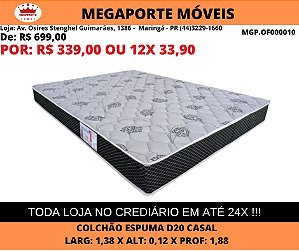 Colchão Casal 138x1,88 Espuma D20