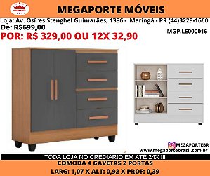 Cômoda 4 gavetas 2 Portas
