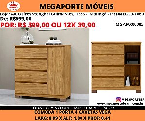 Cômoda 4 gavetas 1 Porta