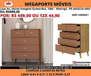 Comoda 5 Gavetas Retro