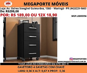 Gaveteiro 4 Gavetas com Chave