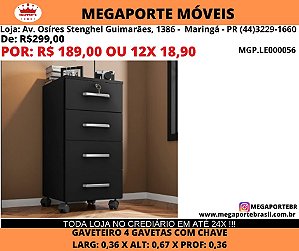 Gaveteiro 4 Gavetas com Chave