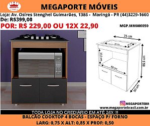Balcão p/ Cooktop 4 Bocas com Espaço p/Forno