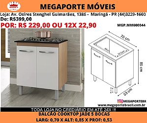 Balcão p/ Fogão Cooktop 5 Bocas 2 portas