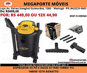 Aspirador de Pó e Agua GT1500 Turbo 11L 1400W 127V Agratto