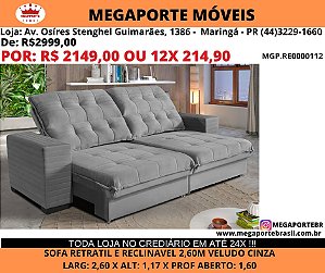 Sofá Retratil e Reclinavel 2,60M Molas Ensacadas