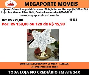 Luminária decorativa de Mesa Estrela - 3 Temperaturas de Cores