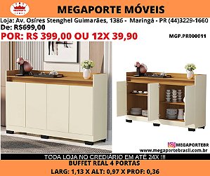 Aparador Buffet 4 Portas 1,13m