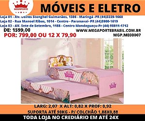Cama Infantil Solteiro com auxiliar Princesas