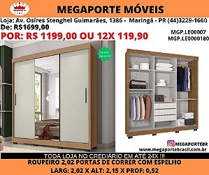 Guarda Roupa Porta de Correr 2,02M com Espelho