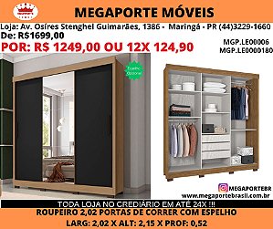 Guarda Roupa Porta de Correr 2,02M com Espelho