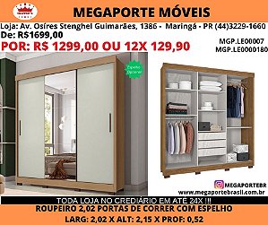 Guarda Roupa Porta de Correr 2,02M com Espelho