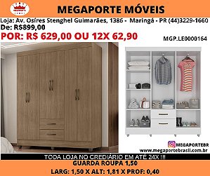 Guarda Roupa Solteiro 1,50M 6p 2g