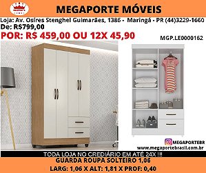 Guarda Roupa Solteiro 1,06M 4p 2g