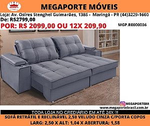 Sofa Retratil e Reclinavel 2,50 c/ Porta copos