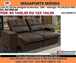 Sofa Retratil e Reclinavel 2,00 Molas Ensacadas