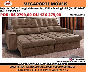 Sofa Retratil e Reclinavel 2,90 Molas Ensacadas