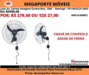 Ventilador de Parede 60Cm Grade de Ferro Ventisol